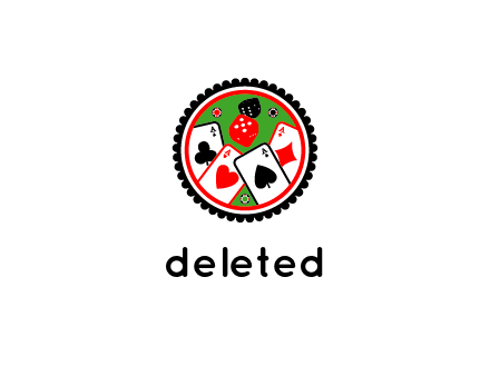 aces of cards, poker or casino chips and dice inside circular gambling logo